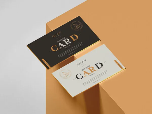 Mockup of a Pair of Business Cards in Thin Stacks 1
