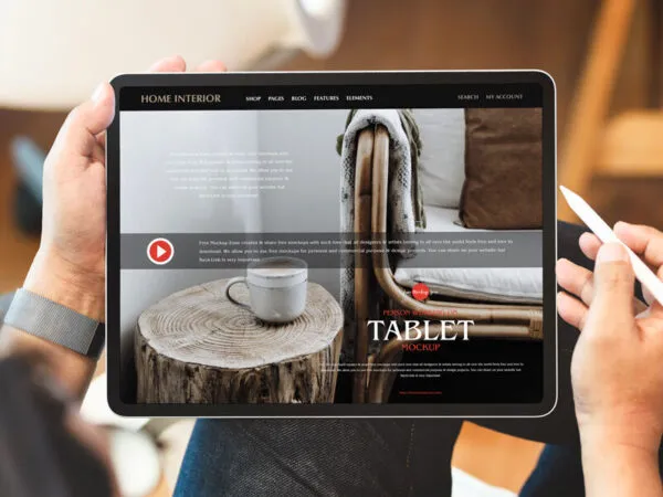 Mockup of a Person Using Tablet 1