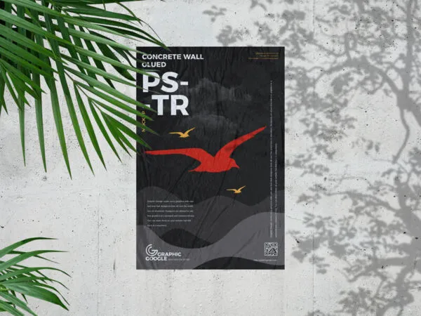 Mockup of a Poster Glued to Concrete Wall in Front View 1