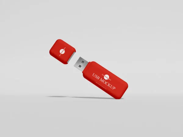 Mockup of a Slanting USB Flash Drive in the Front View 1