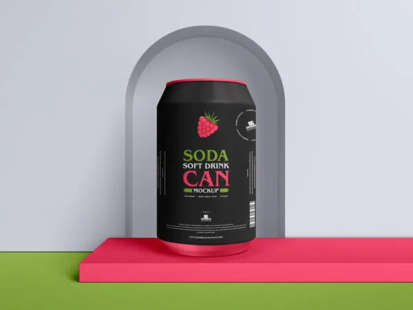 Mockup of a Soda Can Standing in the Front View 1