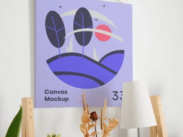 Mockup of a Square Canvas Hung on a Wall 1