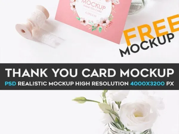 Mockup of a Thank You Card Decorated with Flowers and a Spool 1