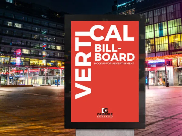 Mockup of a Vertical Billboard in Street 1