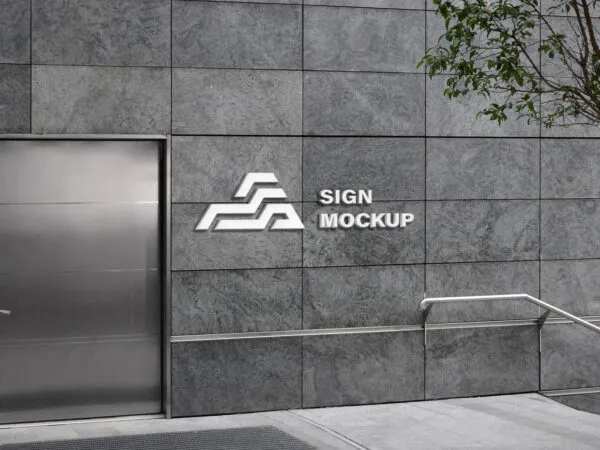 Mockup of a Wall Logo Near the Stair Railing 1