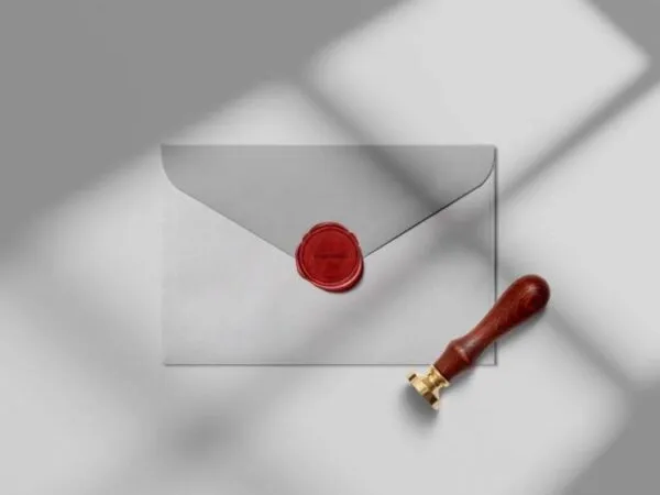 Mockup of the Wax Seal Stamp Along with an Envelope in Top View 1