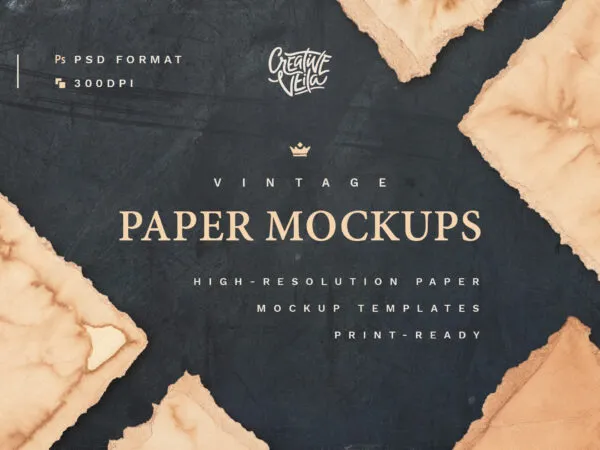 Mockups Showing Fourteen Various Sizes and Shapes of Vintage Papers 1