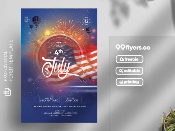 Modern 4th of July Party Flyer Template in a Blue Theme 1