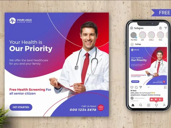 Modern Abstract Health Clinic Instagram Post Template 1