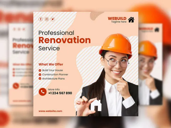 Modern Abstract Renovation Company Flyer Instagram Post Template 1