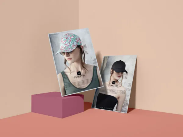 Modern Advertising Poster Mockup Showcasing a Lady Wears a Hat 1