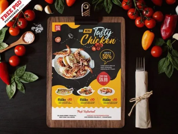 Modern Back and Front A4 Restaurant Menu Template 1