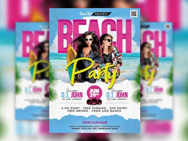 Modern Beach Party Flyer Template 1