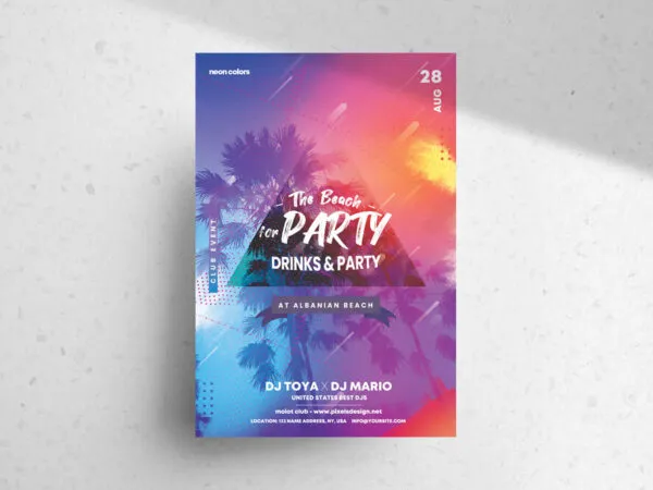 Modern Beach Party Flyer with Palm Tree Background 1