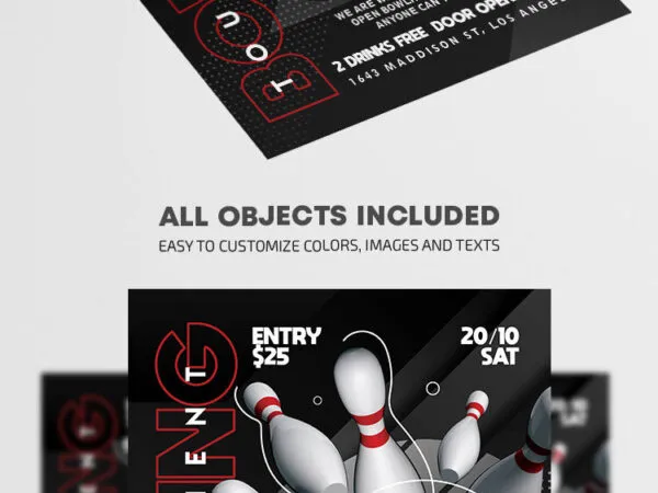 Modern Black Bowling Tournament Flyer Template 1