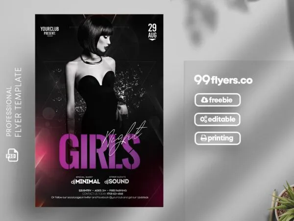 Modern Black Girls Nightclub Flyer Template 1