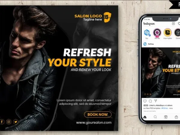 Modern Black Men Beauty Salon Flyer Instagram Post Template 1
