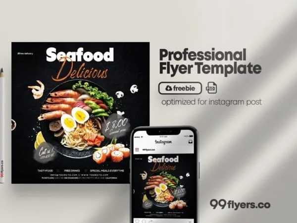 Modern Black Seafood Flyer and Instagram Template 1