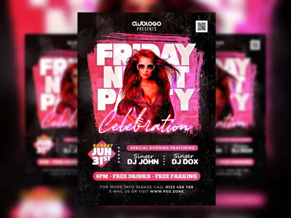 Modern Black and Pink Nightclub Party Flyer Template 1