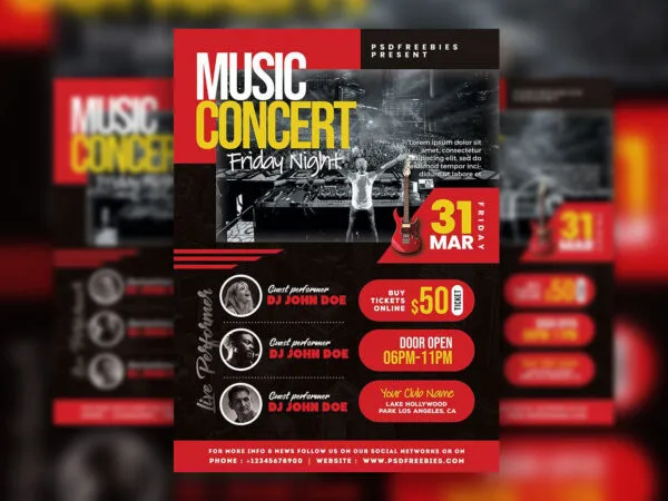 Modern Black and Red MusicConcert Event Flyer Template 1