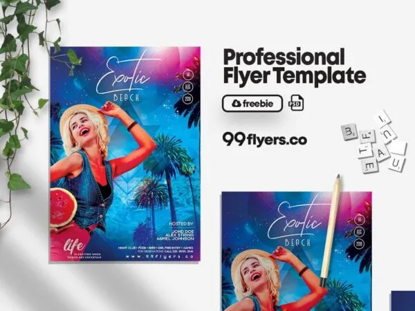 Modern Blue Tropical Party Flyer Template 1