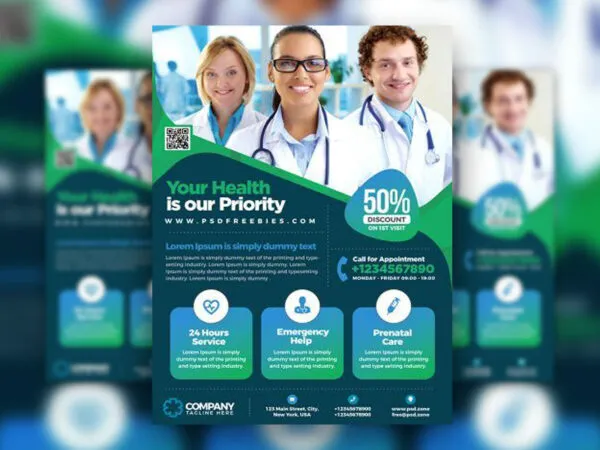 Modern Blue and Green Medical and Health Clinic Flyer Template 1