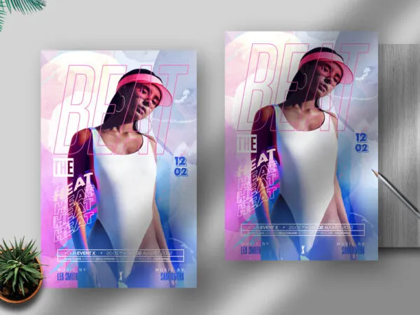 Modern Blue and Pink Party Flyer Template 1