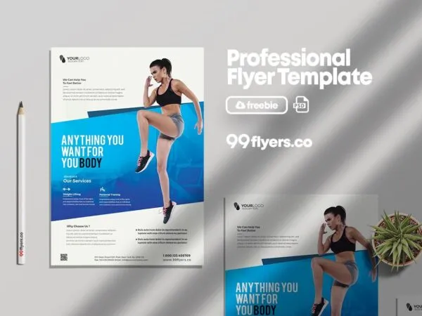 Modern Blue and White Fitness Flyer Template 1