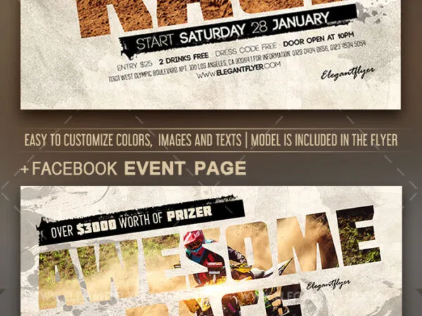 Modern Bold Race Flyer Instagram Post and Facebook Cover Templates 1