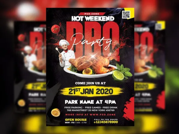 Modern Border BBQ Party Flyer Template 1