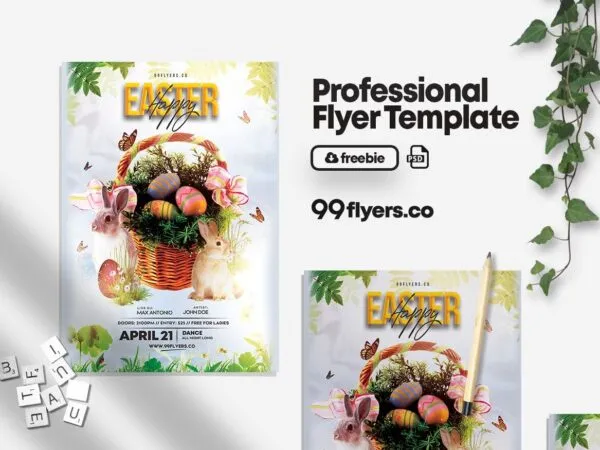 Modern Border Easter Egg Hunt Party Flyer Template 1
