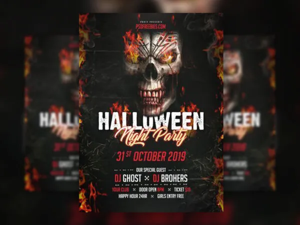 Modern Border Halloween Party Flyer Template 1