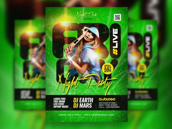 Modern Bright Friday Night Music Party Flyer Template 1