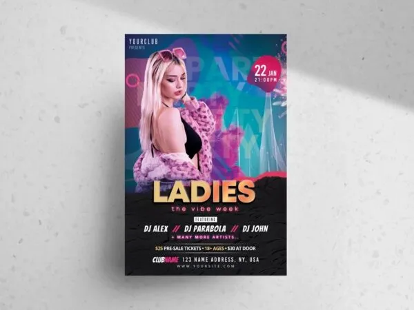 Modern Bright Ladies Night Party Flyer Template 1
