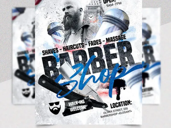 Modern British Barber Shop Flyer Template 1