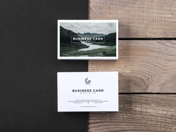 Modern Business Card Mockup Laying on a Wooden Texture Surface 1