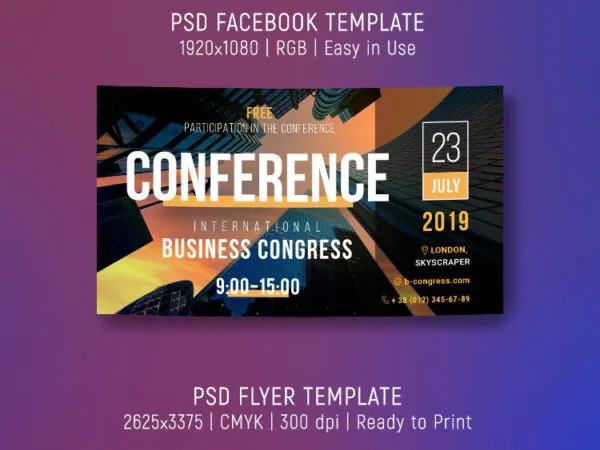 Modern Business Conference Flyer and Facebook Cover Templates 1
