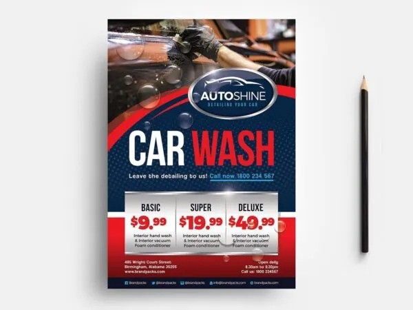 Modern Car Wash Poster and Business Card Templates 1