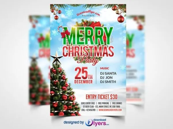 Modern Christmas Party Flyer Template with Christmas Tree 1