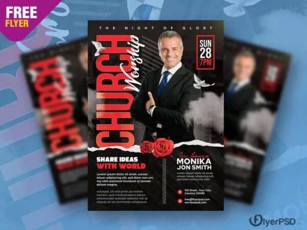 Modern Church Worship Event Flyer Template with a Dark Theme 1