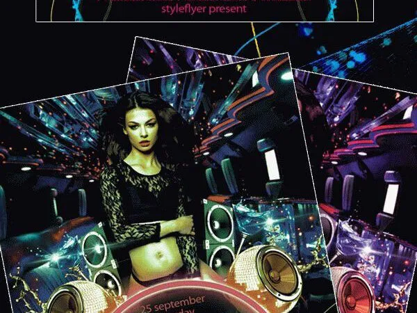 Modern Circle Lines Party Bus Flyer Template 1