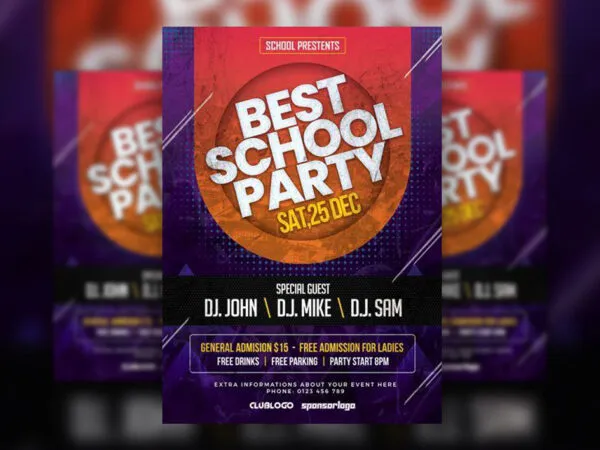 Modern Circle School Party Flyer Template 1