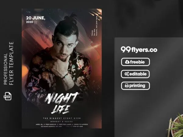 Modern Classic DJ Nightclub Party Flyer Template with a Dark Theme 1