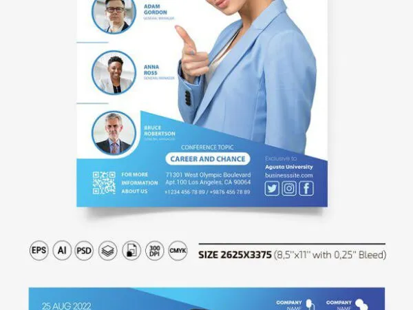 Modern Clean Blue Marketing Flyer Template and Facebook Cover 1
