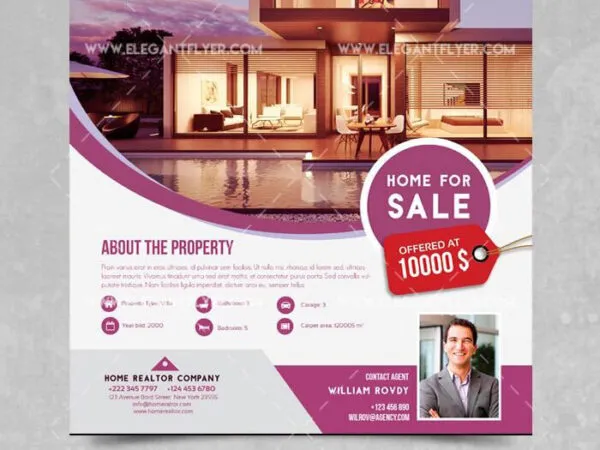 Modern Clean House For Sale Flyer Template and Facebook Cover 1