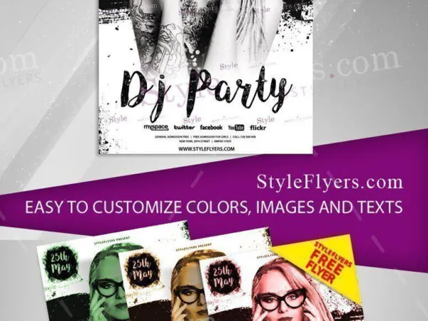 Modern Color Splash DJ Party Flyer Template 1