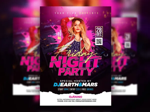 Modern Color Splash Nightclub Music Party Flyer Template 1