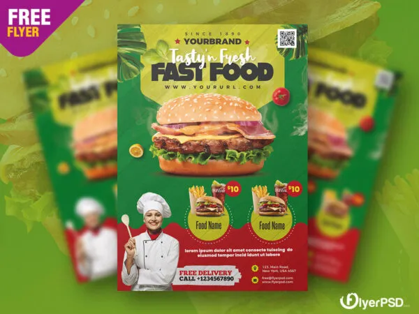 Modern Colorful Fast Food Menu Flyer Template 1