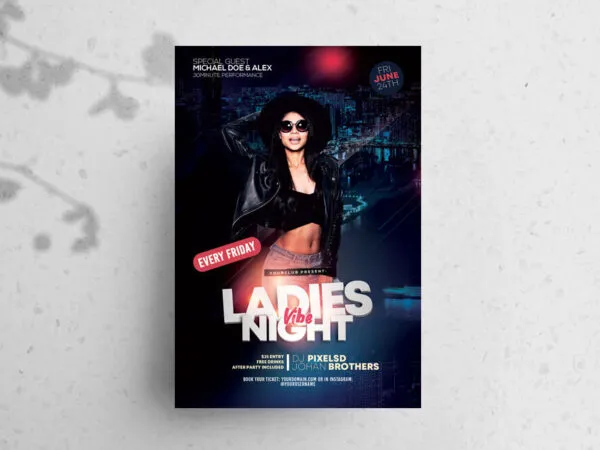 Modern Dark Ladies Girls Night Flyer Template with City Background 1