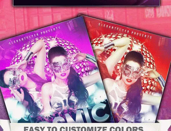 Modern Disco Ball Cosmic Party Flyer and Facebook Cover Template 1